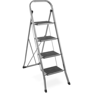4 Step Foldable Ladder - Silver by VonHaus