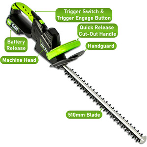 Mylek Cordless Hedge Trimmer 20v Electric Cutter - Green by Mylek