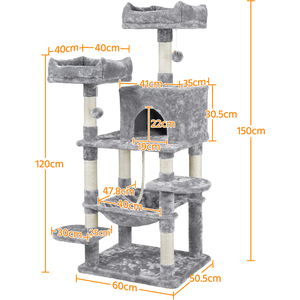 Large Cat Tree with Scratching Posts - Light Grey by Yaheetech