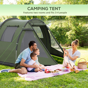 Outsunny Camping Tent with 2 Rooms for 3-4 Persons by Outsunny