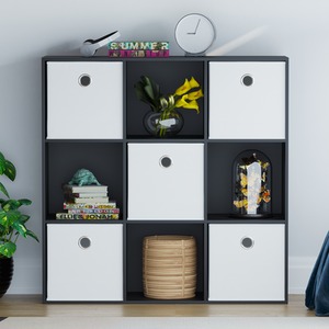 Durham 9 Cube Storage Unit - Set of 5 White Baskets by Vida Designs