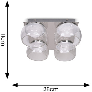 Alissa IP44 Integrated LED 4 Way Ceiling Light with Glass Shades - Silver by ValueLights