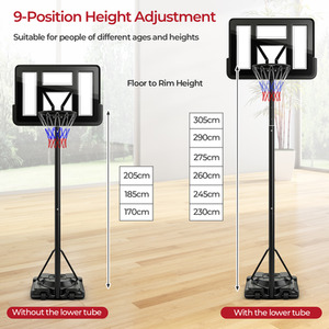 5.5-10FT Portable Basketball Hoop Basketball Goal System - Black by Costway