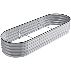 Oval Metal Raised Garden Bed - Galvanized Silver / 240cm / 42cm by Garden Sanctuary