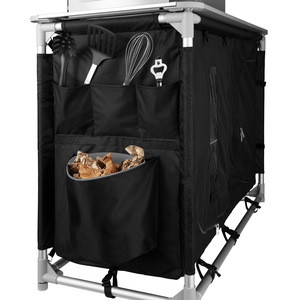 Camping Kitchen with 4 Shelves and Sink - Black by tectake