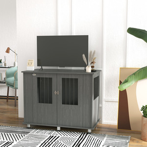 PawHut Dog Crate Furniture End Table for Dogs - Grey / 100cm / 55cm by PawHut