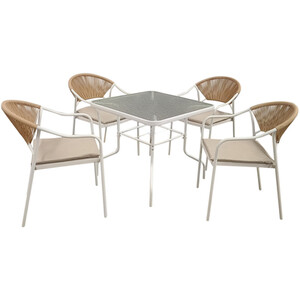 Lillian 4 Seater Dining Set - Natural and White by Outdoor Essentials