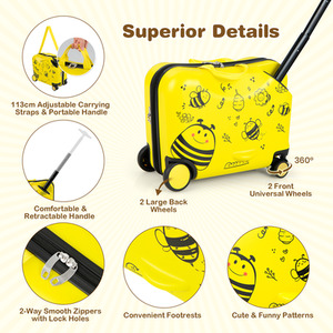 Kids Ride-on Hardshell Suitcase Backpack - Yellow by Costway