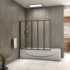 Black Framed Folding Bath Screen - Matt Black / 18.5kg by AicaBathroom
