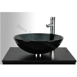 BELOFAY Modern Glass Design Bathroom Counter Top Wash Basin Sink Cloakroom Basin - Black / 42cm by BELOFAY