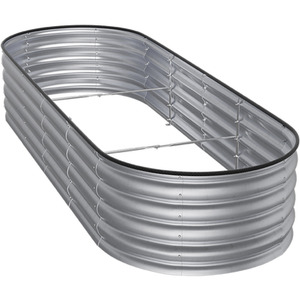 Oval Metal Raised Garden Bed - Galvanized Silver / 240cm / 42cm by Garden Sanctuary