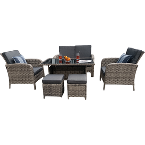 Dorchester 6 Piece Rattan Wicker Garden Dining Set - Grey by Madefor.living