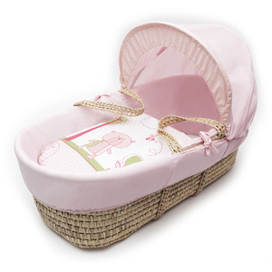 Tiny Ted Pink Moses Basket With White Rocking Stand - Pink by Kinder Valley