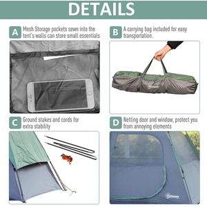 Outsunny 4 Adult Pop Up Camping Tent - Olive Green by Outsunny