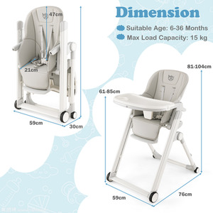 Foldable Baby High Chair Feeding Chair - Grey by Costway