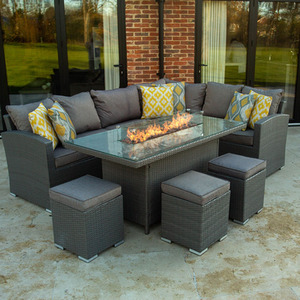 Dakota Rectangular Corner Dining Gas Firepit Garden Furniture Set - Grey by Bracken Outdoors