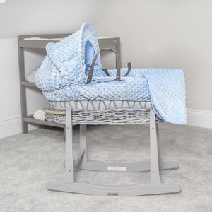 Dimple Grey Wicker Moses Basket - Blue by Clair de Lune
