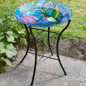 Hummingbird Bird Bath Table - Blue, Green, Pink, Yellow by Garden Mile