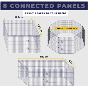 8 Panel Dog Playpen with Door - Black / M by DogCratesPlus