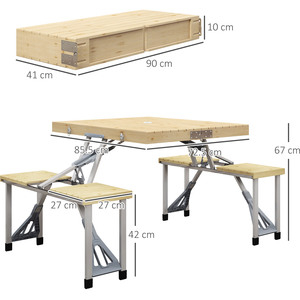Outsunny Folding Picnic Table with 4 Chairs with Umbrella Hole - Nude by Outsunny