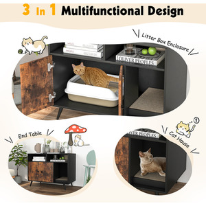 Costway Cat Litter Box Enclosure Cat Furniture End Table Nightstand - Rustic Brown by Costway