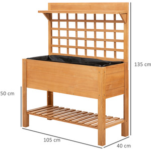 Outsunny Wooden Planter Raised Elevated Garden Bed 2 Shelves Vegetables Flowers - Brown by Outsunny