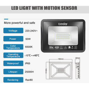 LED Flood Light with motion sensor - black / 4250 by ExtraStar