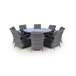 Arizona Fire Pit Round Rattan Patio Dining Set - Grey / 8 by Giardino