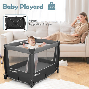 5-in-1 Baby Playard Diaper Changing Table - Grey by Costway