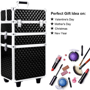 Diamond Makeup Case on Wheels - Black by Livingandhome