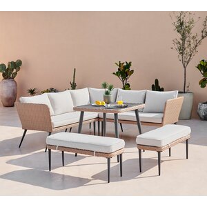 Rattan Outdoor Sofa Set - Seychelles Grey Corner Garden Sofa and Table - 9 Seat - Brown by FurnitureboxUK