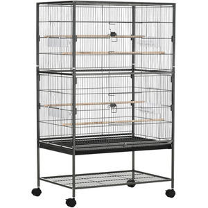 PawHut Bird Cage with Rolling Stand Tray Storage Shelf - Dark Grey by PawHut