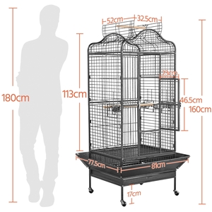 Metal Large Parrot Cage with Open Playtop - Black by Yaheetech