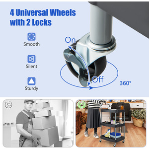 3 Layer Detailing Tool Cart Utility Cart - Black by Costway