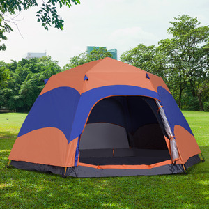 Outsunny Six Man Hexagon Pop Up Tent - Orange and Blue by Outsunny