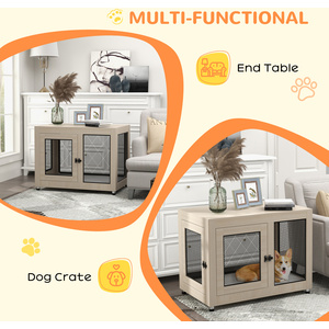 PawHut Dog Kennel Furniture End Table with Two Doors, Cushion - Brown by PawHut