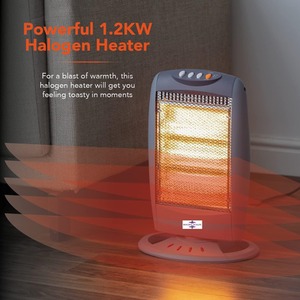 1200w Halogen Heater withReplaceable Tubes - Energy Saving - Grey by Highlands Homeware