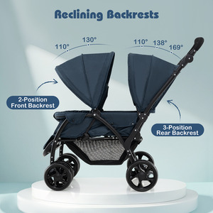 Portable Double Seat Baby Stroller - Blue by Costway