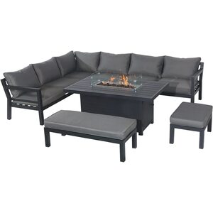 8 Seater Garden Corner Sofa Set with Fire Pit - Grey by Furniture One