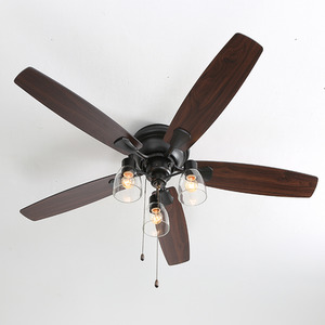 5-Blade Ceiling Fan Light with Glass Cup Shade and Pull String - Brown by Livingandhome
