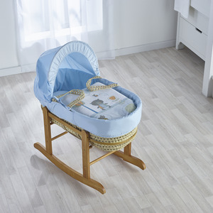 Tiny Ted Blue Moses Basket with Natural Little Gem Rocking Stand by Kinder Valley