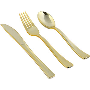Pack of 24 Gold Plastic Cutlery Set - Gold
