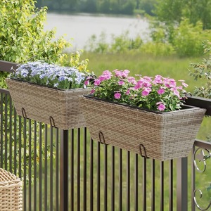 Set of 2 Cream Rattan Balcony Planter - Cream