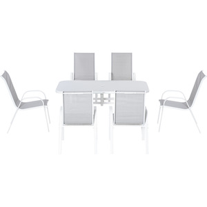 Outsunny 7 PCS Outdoor Dining Set with Table and Chairs - White, Grey by Outsunny