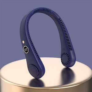 USB Bladeless Portable Neck Fan With LED Display - Blue
