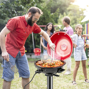 Electric BBQ Grill Portable Standing Grill - Red by Costway
