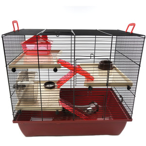 Small Animal Cage Maroon Colour with Accessories Three Platforms - The Grand - Maroon by Little Friends