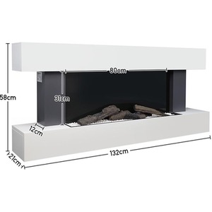 Recessed Electric Fireplace with Adjustable Flame and 2 Heating Settings - White by Livingandhome