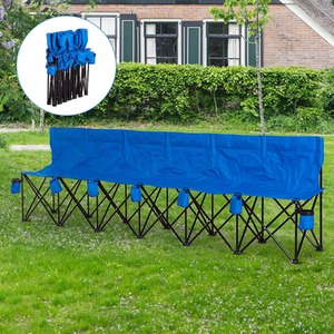 Outsunny Folding Bench Multi Deck Chair With Cup Holder - Blue by Outsunny