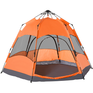 Outsunny Six Man Hexagon Pop Up Tent - Orange and Blue by Outsunny
